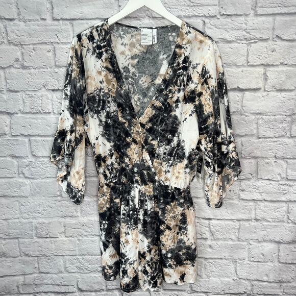 Bar III Hidden Marble Tie Dye Swim Cover Up Romper Sz S Blush Pink Black Shorts - Picture 2 of 6